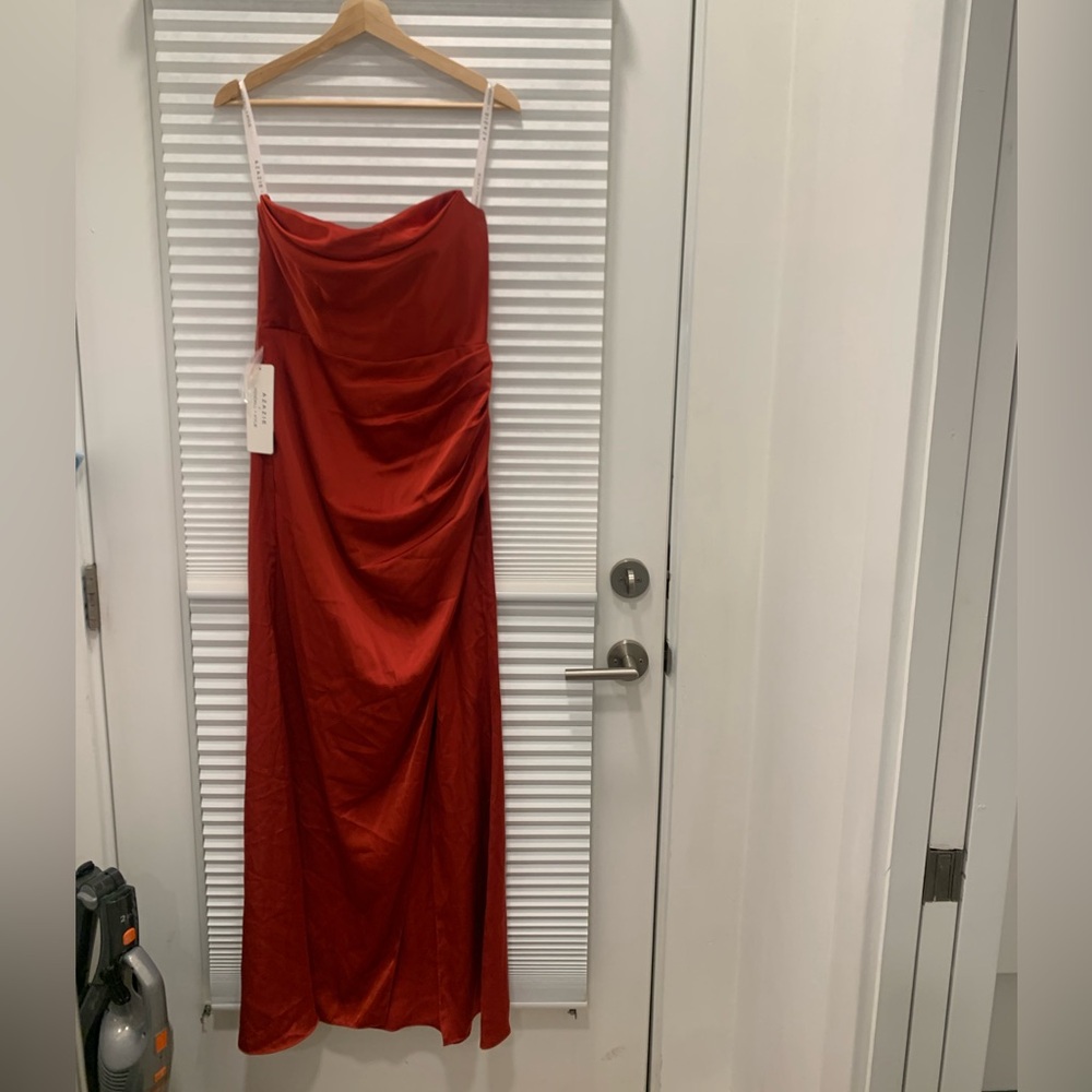 NWT azazie kendall & Kylie satin gown in red orange